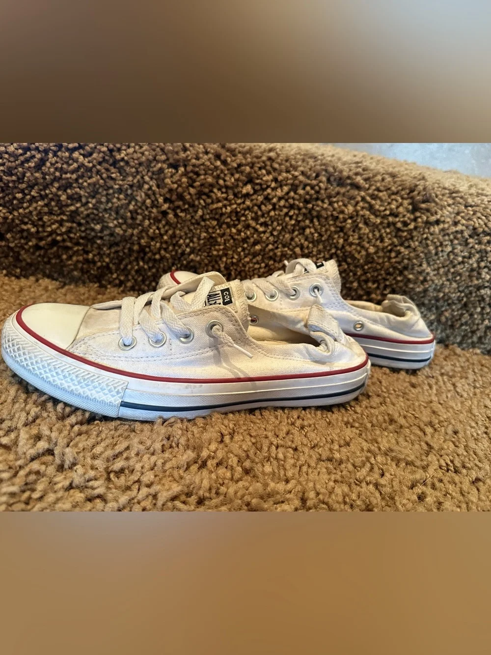 Converse White Low-Top Sneakers with Red Trim
